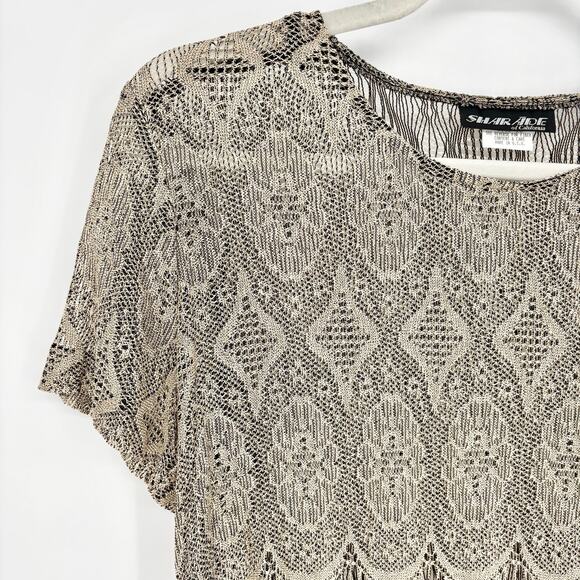 Shar Ade Vintage Gold Lace Crochet Cropped Tassle Top Size 18 - Picture 3 of 6